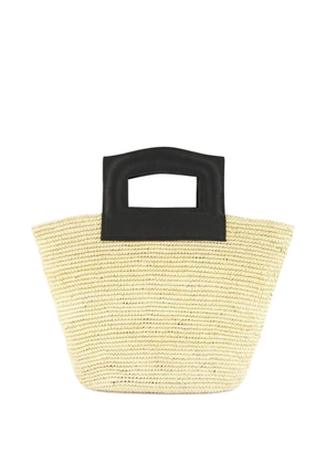 Sensi Studio straw leather-handle tote bag - Neutrals