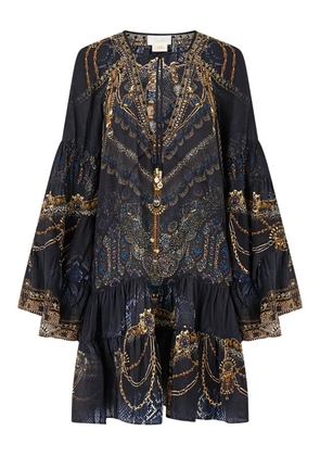 Camilla gathered-panel A-line mini dress - Blue