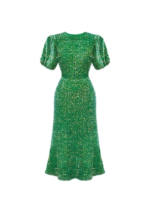 POST MERIDIEM sequin-embellished puff-sleeve midi dress - Green