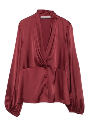 D.Exterior pleated button-front blouse - Red