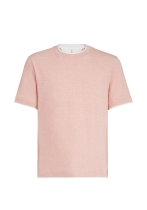 Brunello Cucinelli linen and cotton jersey crew-neck T-shirt with faux-layering - Pink