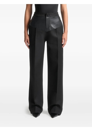 Manière De Voir Blanche faux-leather panel black tailored trousers