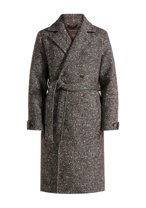 Manière De Voir Ben herringbone-pattern double-breasted belted brown coat