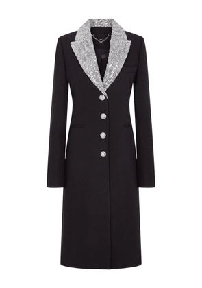 Rabanne sequin-collar wool coat - Black