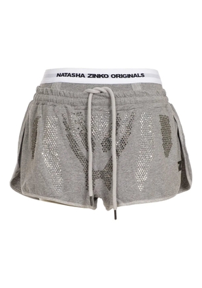 Natasha Zinko rhinestone-embellished drawstring shorts - Grey