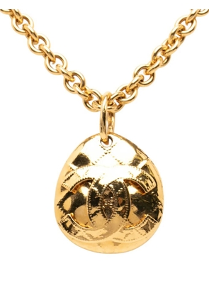 CHANEL Pre-Owned 1994 Gold Plated CC Quilted Oval Pendant Necklace costume necklace