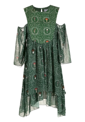 Olympiah mushroom-print off-shoulder dress - Green