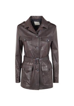 Tagliatore Cleape buttoned belted leather jacket - Brown