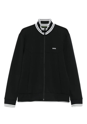 BOSS striped-cuff zip-up sweatshirt - Black