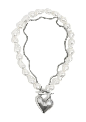 Bimba y Lola heart-pendant pearl-effect necklace - White