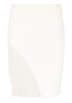 Laneus ribbed-knit asymmetric midi skirt - White