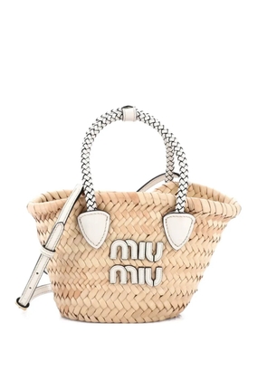 Miu Miu Pre-Owned Logo Basket Tote Woven Raffia Mini satchel - Neutrals