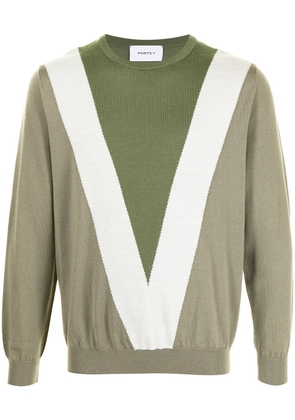 Ports V V intarsia crew neck jumper - Green