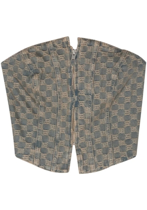 MISBHV monogram-jacquard denim corset top - Blue