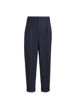 Brunello Cucinelli virgin-wool chevron trousers with double pleats - Blue