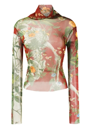 Monse botanical-print mesh T-shirt - Red