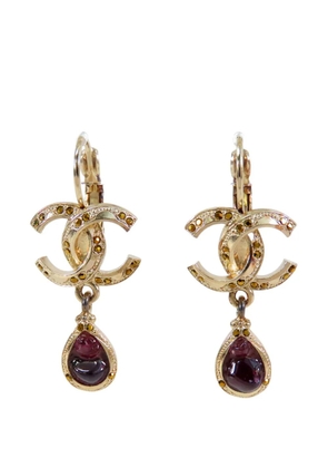 CHANEL Pre-Owned 2012 Gold Plated CC Rhinestone Tear Drop Swing Lever Back Earrings costume earrings