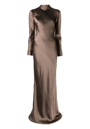 Michelle Mason open-back long-sleeve gown dress - Brown