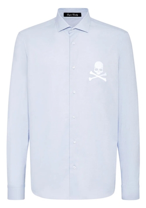 Philipp Plein Sugar Daddy skull-embroidered cotton shirt - Blue