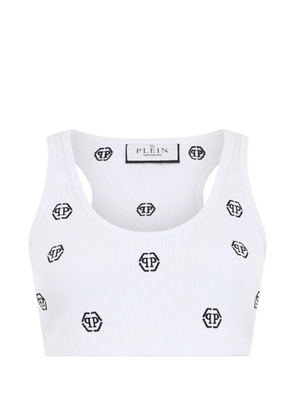 Philipp Plein monogram ribbed top - White