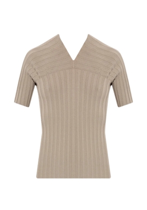 Issey Miyake V-neck ribbed top - Neutrals