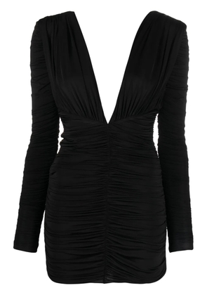 Alex Perry ruched plunge minidress - Black