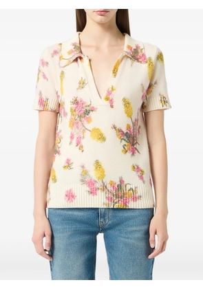 Blumarine wingtip-collar floral-print top - Neutrals