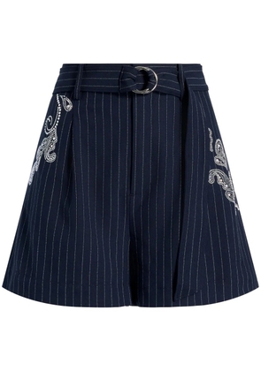Cinq A Sept Rebecca paisley-embroidered pinstripe shorts - Blue