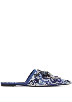 Dolce & Gabbana Majolica-print brocade mules - Blue