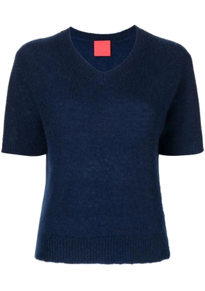 Cashmere In Love V-neck short-sleeved knitted top - Blue