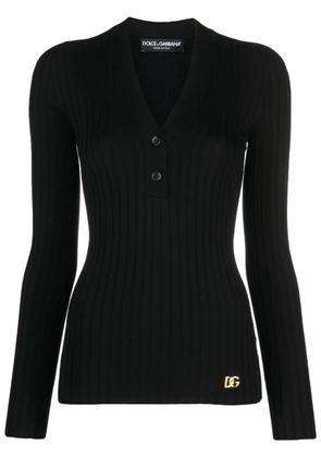 Dolce & Gabbana logo-plaque wool-blend top - Black