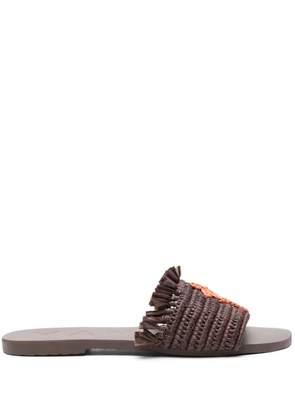 Manebi fringed raffia slides - Brown