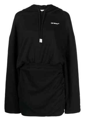 Off-White logo-embroidered cotton hoodie - Black