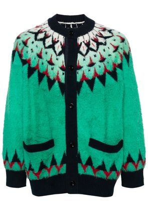 sacai patterned-jacquard cardigan - Green
