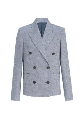 Brunello Cucinelli linen and cotton houndstooth blazer with monili - Blue