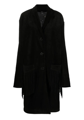 R13 fringed suede single breasted coat - Black