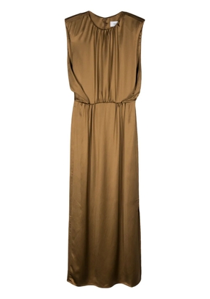 Yves Salomon pleat-detail satin dress - Brown