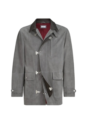 Brunello Cucinelli hook fastening suede jacket - Grey