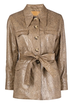 Rejina Pyo Felix snakeskin-print belted jacket - Brown