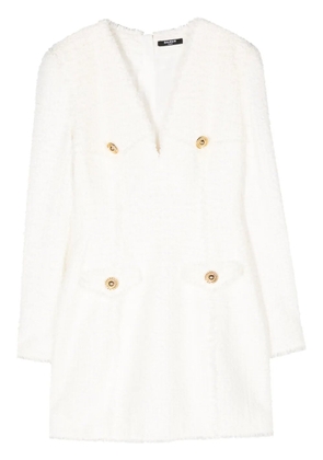 Balmain button-embellished tweed minidress - White