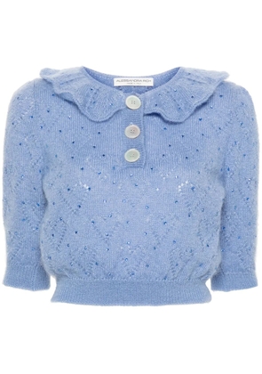 Alessandra Rich crystal-embellished crop top - Blue