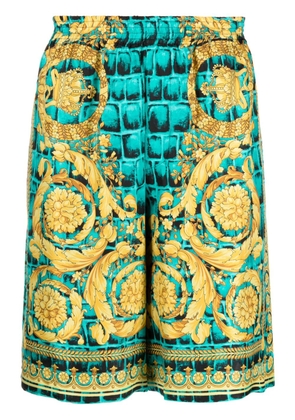 Versace Baroccodile-print silk shorts - Black