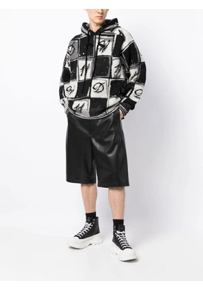 We11done checkered monogram knitted hoodie - White