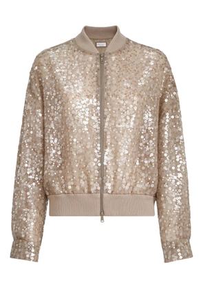 Brunello Cucinelli sequin-embroidery bomber jacket - Neutrals