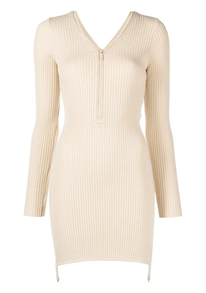 Courrèges ribbed-knit zip-up dress - Neutrals