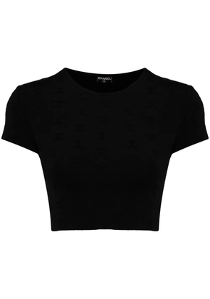 CHANEL Pre-Owned 1990-2000 CC-embroidered crop T-shirt - Black