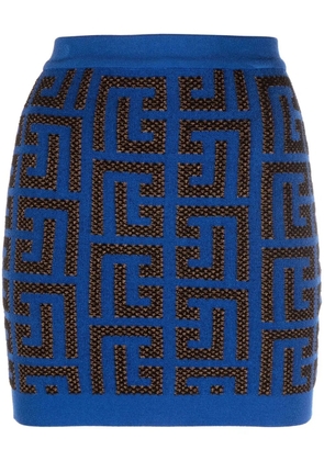 Balmain monogram-pattern miniskirt - Blue