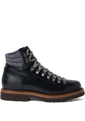 Brunello Cucinelli lace-up herringbone-detail hiking boots - Blue