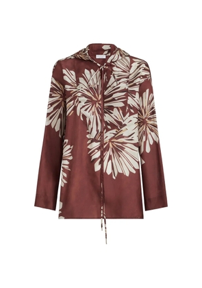Brunello Cucinelli silk bloom print pongee shirt with hood - Red