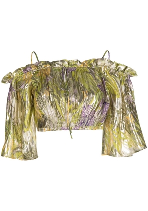 Hayley Menzies metallic printed off-shoulder top - Green